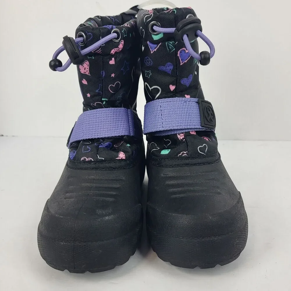 Northside Frosty Polar Boots Toddler Black Purple Hearts 3M Thinsulate Size 10